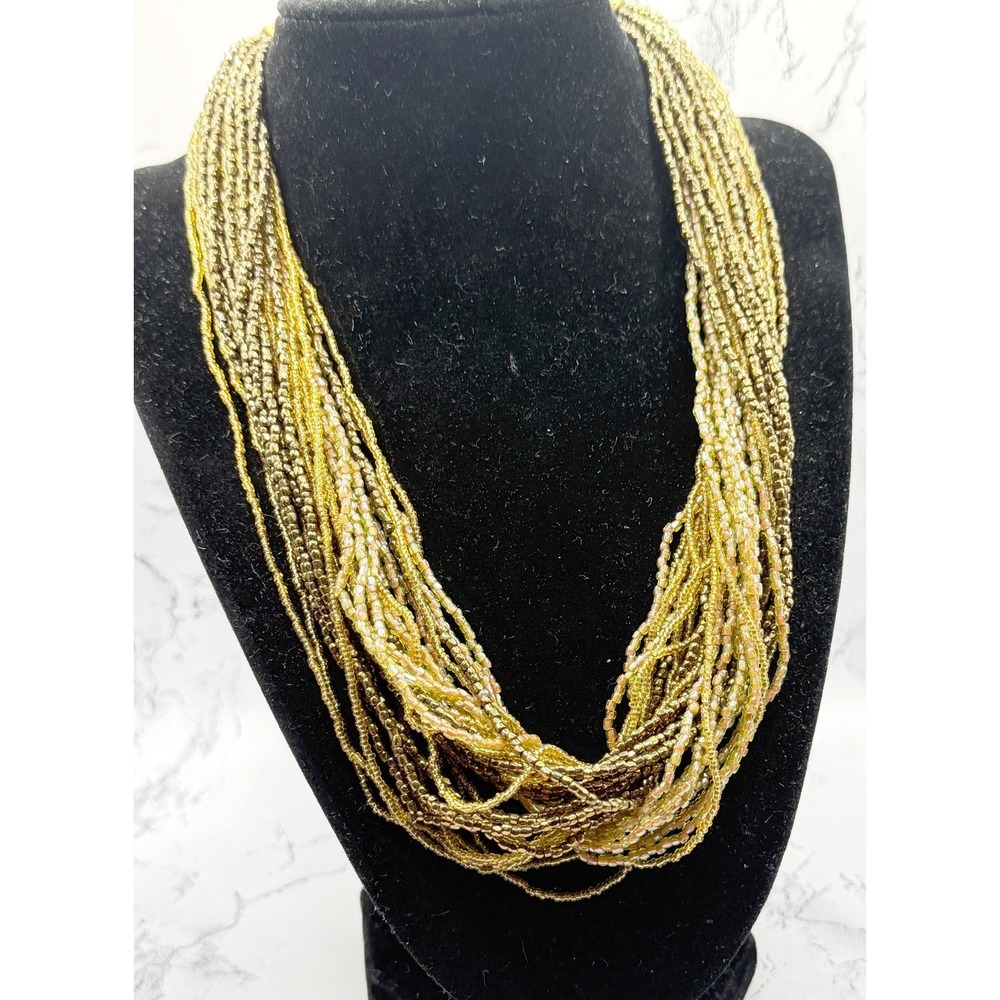 Multi Strand Seed Bead Necklace 31 Strand Goldโ Olive Boho Statement